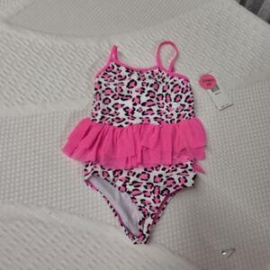 Betsey Johnson Pink Leopard Ruffle Kids Swimsuit